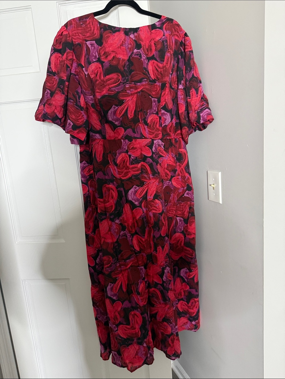 Red & Purple Floral Midi Dress - Women's Elegant Floral Midi